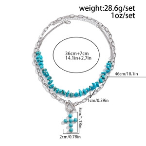 Detailed size specifications for turquoise cross pendant and layered beaded necklace set