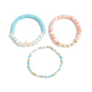 Bohemian ocean style handmade bead bracelet set with starfish pendant and clay heishi beads