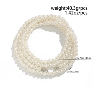Long collier de perles d'imitation multicouche avec fermoir mousqueton argent