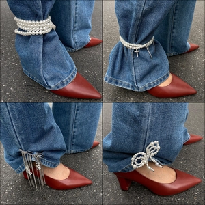 Fashionable Multilayer Anklet And Pants Cuff Chain Alloy Imitation Artificial Pearl Rhinestone Cross Heart Pendants Streetwear For Women