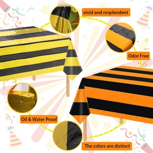 Waterproof Halloween striped tablecloth in black, orange, and yellow for party decor