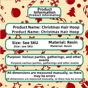Detailed technical specification card for Christmas reindeer resin headband party accessory