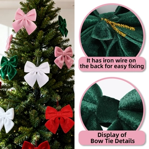 Velvet Christmas tree bows with twist ties in pink, green, white and red colors