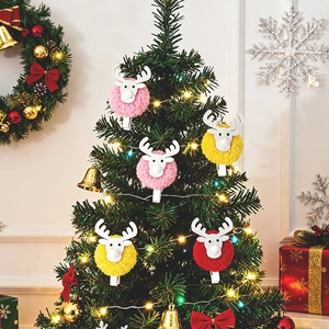 Christmas reindeer plush clips with colorful pom poms for festive party DIY decorations