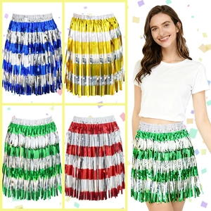 Metallic Foil Fringe Skirt For Women Party Cheerleading Tassel Skirt Costume Performance Decoration Festive Dance Outfit