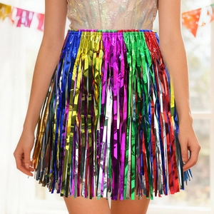 Detail of colorful metallic fringe skirt for festive party costumes and celebrations