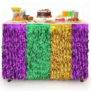 Purple green and gold wave metallic fringe table skirt for carnival party decoration