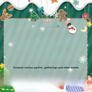 Detailed view of Christmas wooden ornaments with product information for party decorations
