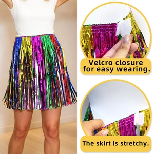 Rainbow metallic tinsel party skirt with elastic waist and velcro closure for carnival