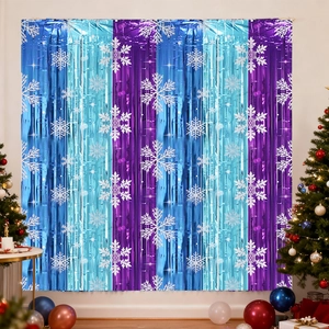 Rideau de fête bleu et violet avec flocons de neige pour décor de fête hivernale