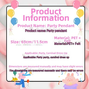 Detailed size specifications for PET and felt party pendants with 63cm hanging length