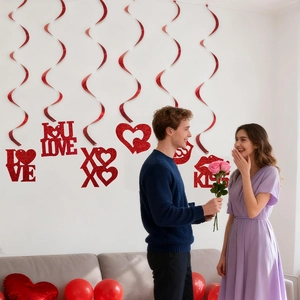 Valentine's Day red glitter LOVE and XOXO hanging spiral swirls for party decor