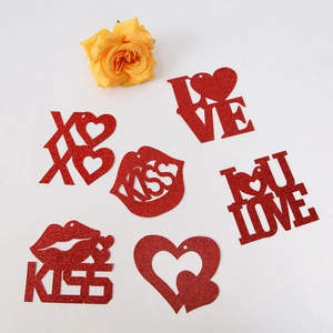 Red glitter Valentine's Day PVC spiral decorations with Love, Kiss, and Heart shapes