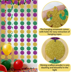 Sparkling Mardi Gras garland with purple gold green sequins for party background decor