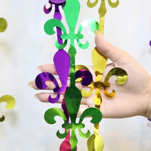 Rideau de pluie Mardi Gras à fleurs de lys tricolores or vert et violet pour fête