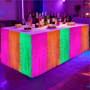 Gonna da tavolo con frange neon rosa, arancio e verde per decorazioni per feste festose