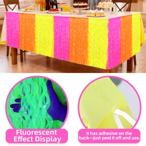 Gonna da tavolo con frange neon rosa arancio giallo per decorazioni per feste neon