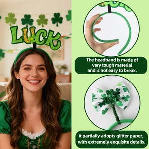 St. Patrick's Day green LUCK headband with glitter clover and shamrock bow details
