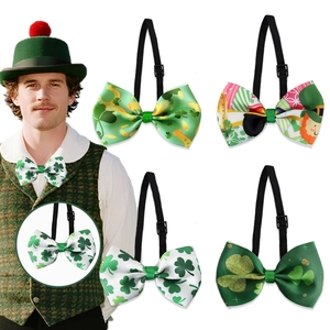 Saint Patrick's Day bow tie set with green shamrock prints and adjustable straps