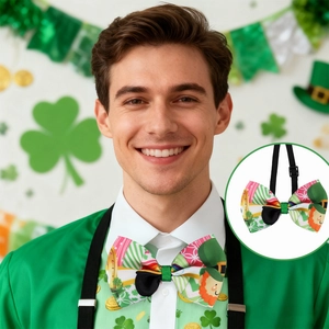 Saint Patrick's Day bow tie with green shamrock prints and adjustable elastic strap