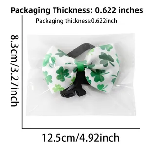 Detailed size chart showing dimensions of the green shamrock bowtie with dimensions