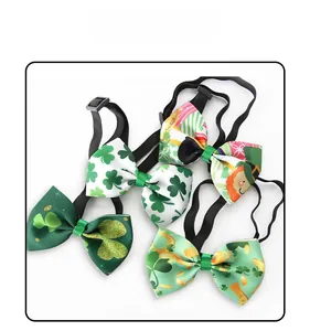 Detail view of St. Patrick’s Day bow ties featuring four unique shamrock clover prints