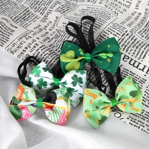 St. Patrick's Day green clover bow ties set with adjustable elastic bands and patterns