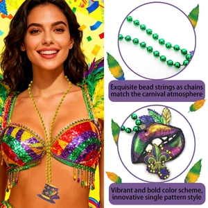 Mardi Gras carnival bead necklace with purple hat pendant and sequins bikini set