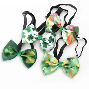Adjustable St. Patrick's Day bow ties set with green shamrock and clover patterns