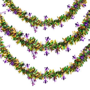 Détail de guirlande Mardi Gras 2M aux couleurs violet vert or avec motifs fleur-de-lis