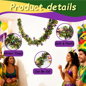 Détail de guirlande scintillante douce en violet or et vert pour décor de fête Mardi Gras