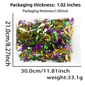Graphique détaillé des dimensions et du poids pour le sachet de confettis Mardi Gras