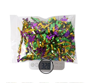 Mesure du poids de la guirlande de carnaval de 2m en couleurs violet, vert et or