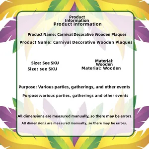 Detail showing material specifications for Mardi Gras wooden carnival plaques
