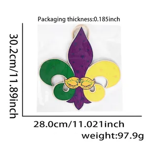 Mardi Gras fleur-de-lis wooden door sign in purple green and yellow colors 28x30cm