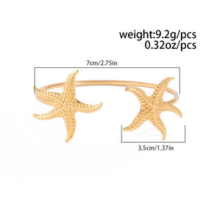 Detail of gold starfish open cuff bracelet with precise weight and size dimensions