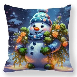 Housse de coussin de Noël bleue avec bonhomme de neige pour décoration festive