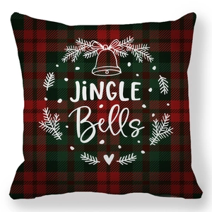 Christmas buffalo plaid pillow case with Jingle Bells text and festive patterns