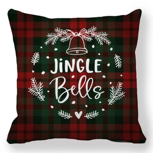 Christmas pillow cover with red and green plaid patterns and Jingle Bells print decoration