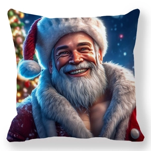 Christmas peach skin pillowcase featuring a detailed Santa Claus illustration with a white background