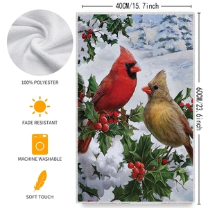 Weihnachtliches Küchentuch mit Rotkardinalen und Stechpalmenmuster 40x60cm aus Polyester