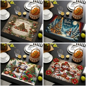 Lot de 4 sets de table de Noël avec bonhomme de neige et sapin pour décoration de fête