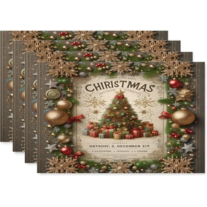 Lot de quatre sets de table de Noël avec bonhomme de neige rétro et couronne festive