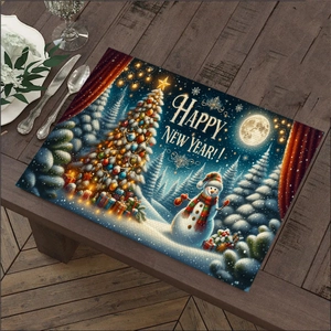 Gros plan d'un set de table festif bonhomme de neige sur une table en bois décorée