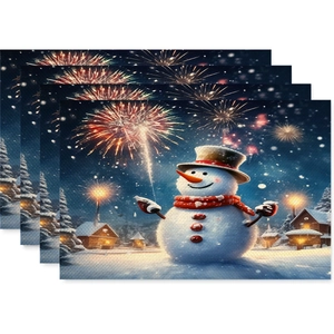 Lot de 4 sets de table de Noël avec motif bonhomme de neige et feux d'artifice