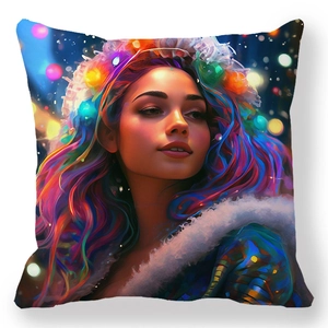 Housse de coussin portrait arc-en-ciel avec art numérique pour décor moderne
