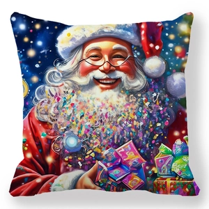 Housse de coussin style peinture à l'huile Père Noël en tissu peau de pêche doux