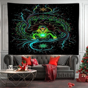 UV reactive DJ tapestry with fluorescent psychedelic art for Halloween garage door decor