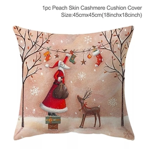 Detail of 45x45cm peach skin pillowcase with Santa and reindeer Christmas illustration