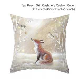 Winter forest fox and birds themed 45x45cm peach skin cashmere Christmas pillow cover